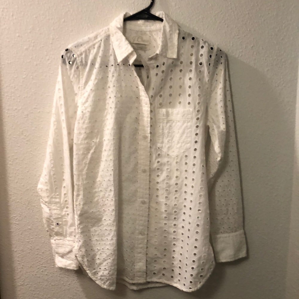 Jcrew reimagine 100% cotton button up eyelet blouse